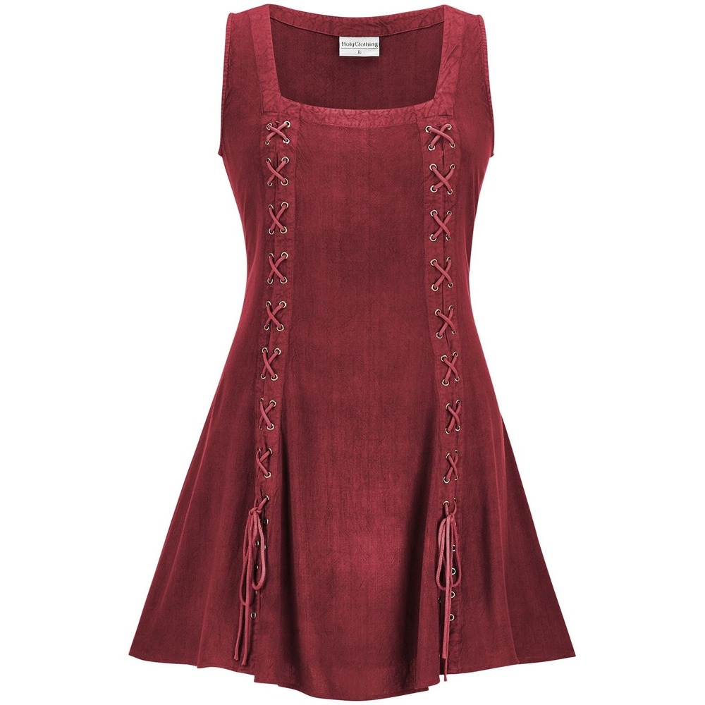 HolyClothing AMELIA MINI OVERDRESS Burgundy Lace Up Corset Tunic Dress 3X